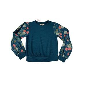 Anthropologie Porridge Top XS Teal Floral Mixed Media Blouse NWT $98